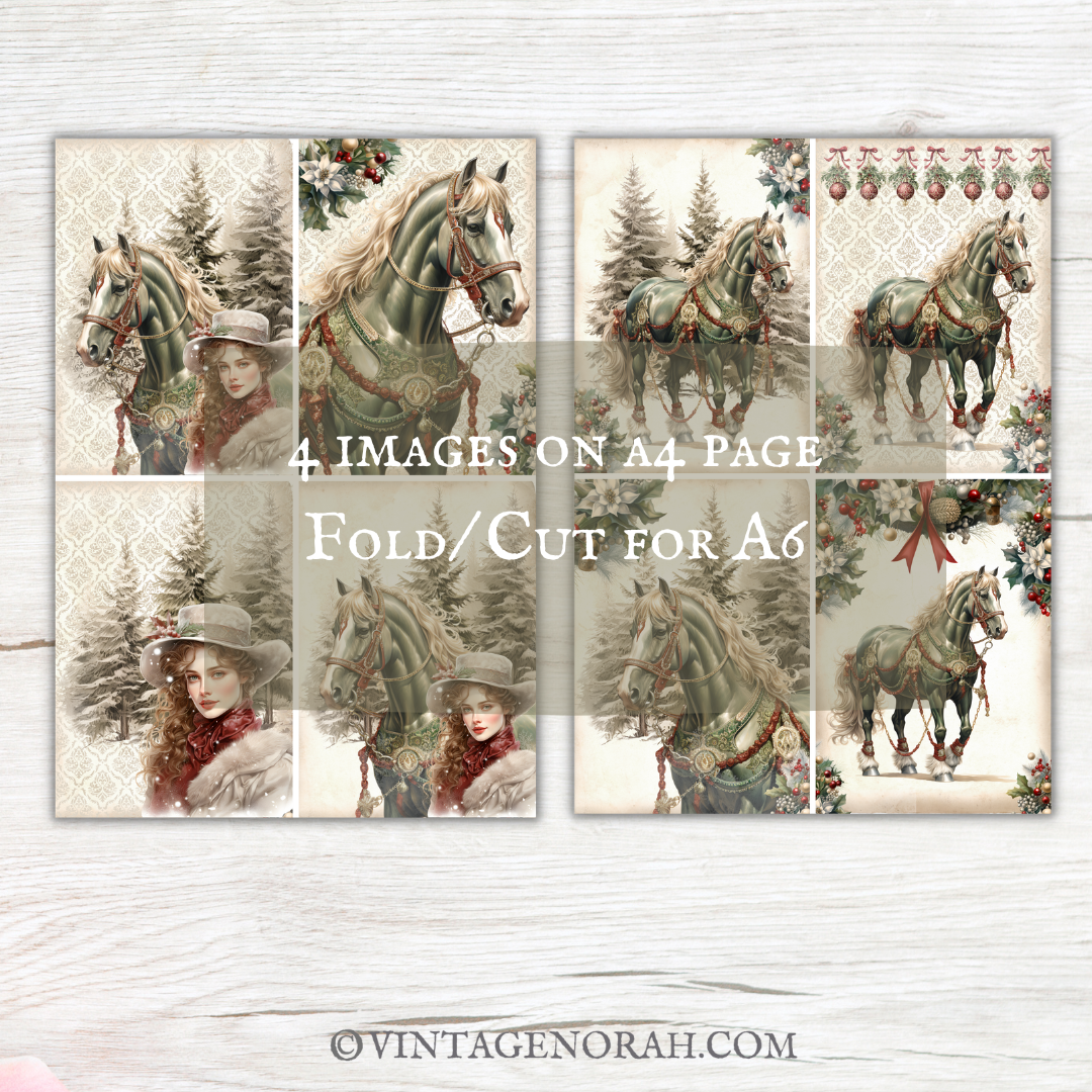 Journal Pagess ~ CHRISTMAS HORSE by VintageNorah. Printable, Pdf.