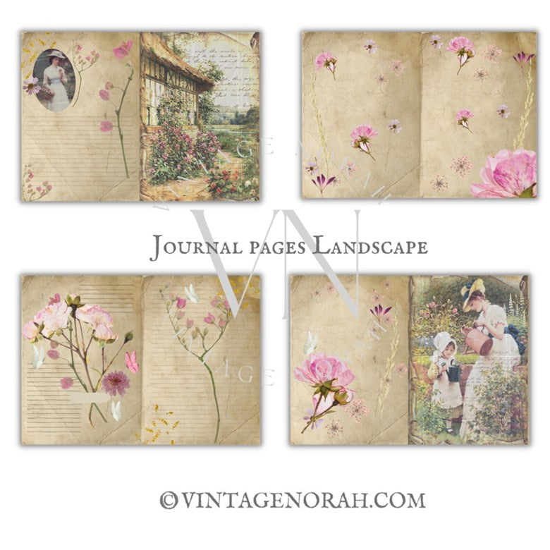Journal Pages ~Vintage Garden by VintageNorah. Printable, Pdf.