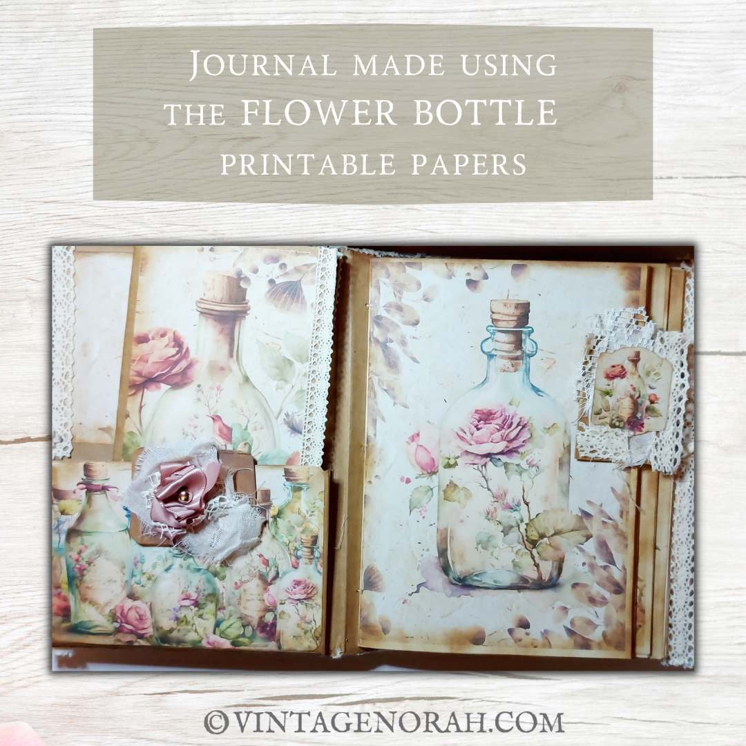 Journal Pages ~ FLOWER BOTTLE by VintageNorah. Printable, Pdf.