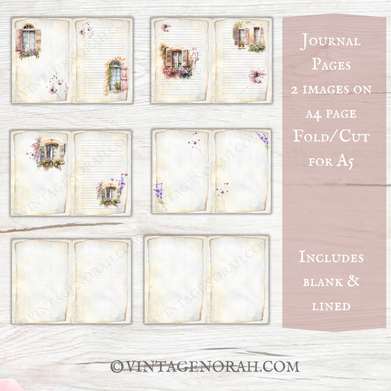 Journal Pages ~ Flower Windows by VintageNorah. Printable, Pdf.