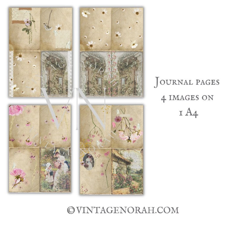 Journal Pages ~Vintage Garden by VintageNorah. Printable, Pdf.