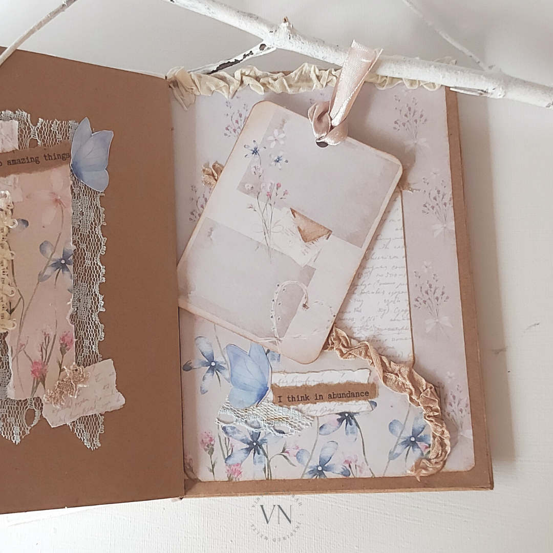 JOURNAL ~ Pastel Flower Jewel Handmade journal. Hard cover ,3 signatures, Journal Cards.