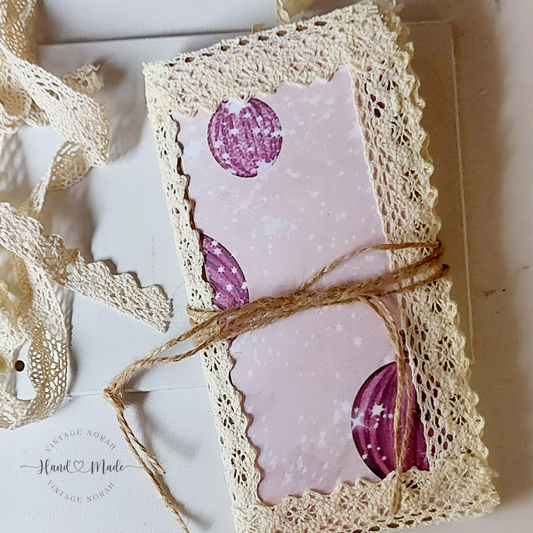 JOURNAL ~ Pretty Pink Christmas - Trifold Traveller Notebook/ Soft cover / Tag Notes/ Handmade/ Journal.
