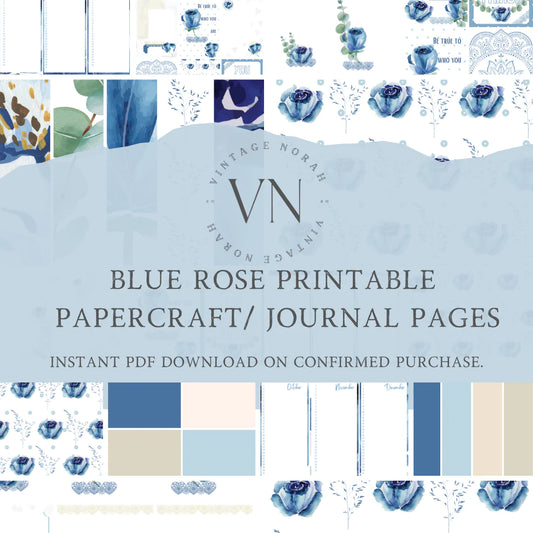 Journal Pages ~BLUE ROSE by VintageNorah. Printable, Pdf.