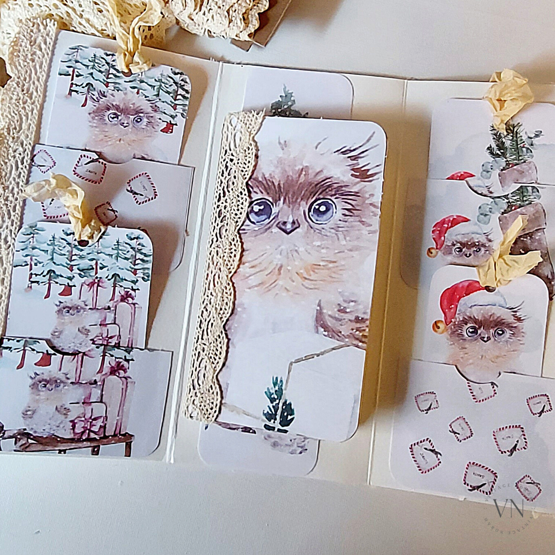 JOURNAL ~ CHRISTMAS OWL - Trifold Traveller Notebook/ Soft cover / Tag Notes/ Handmade/ Journal.
