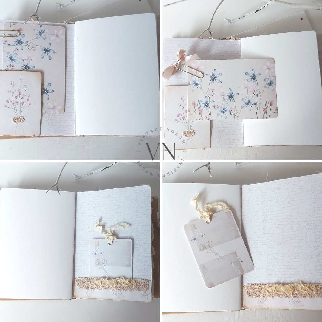 JOURNAL ~ Pastel Flower Jewel Handmade journal. Hard cover ,3 signatures, Journal Cards.