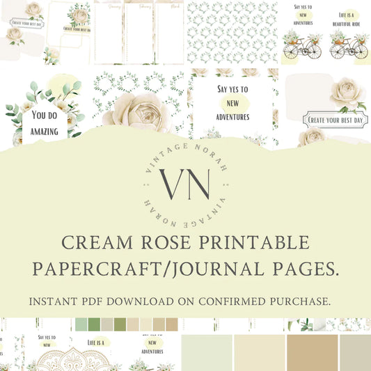 Journal Pages ~CREAM ROSE   by VintageNorah. Printable, Pdf.